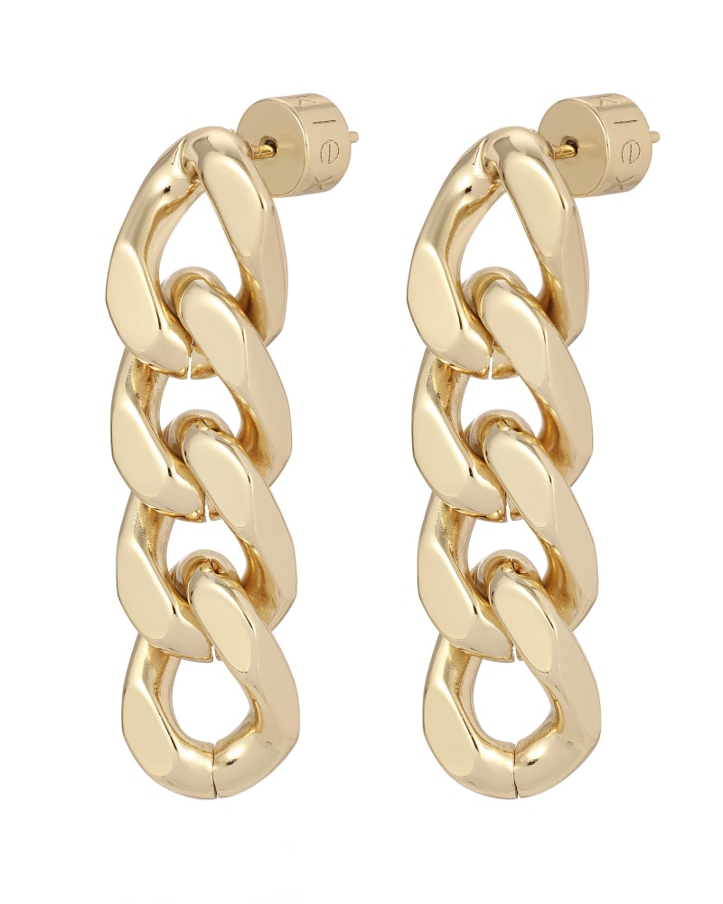 Front of a size one-size-fits-all Taraji 4 Link Drop Earrings Gold in Gold by Eklexic. | dia_product_style_image_id:282833